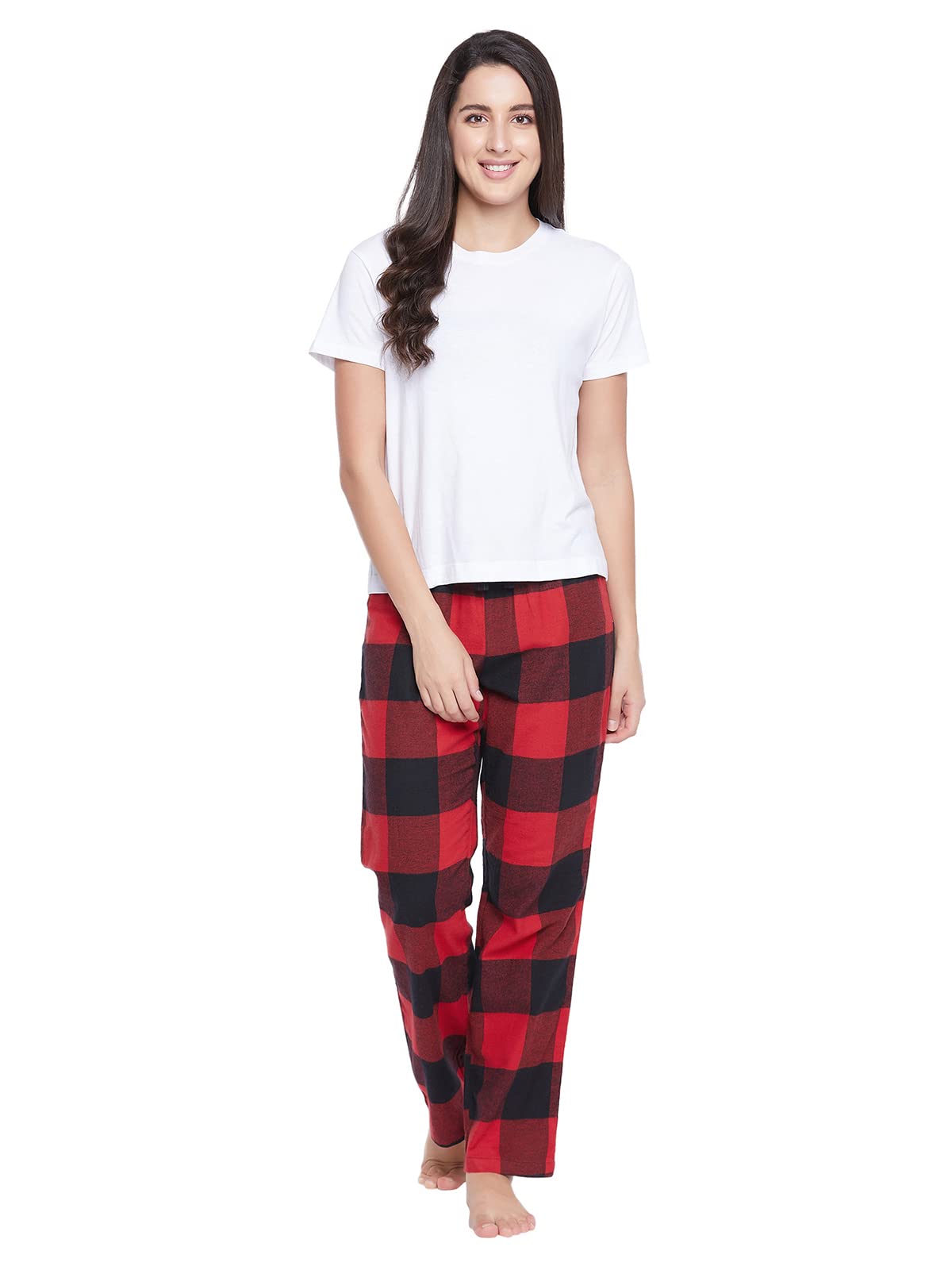 Clovia Womens Woolen Checkered Print Winterwear Pyjama Pants (LB0200P04_Red_XXL)