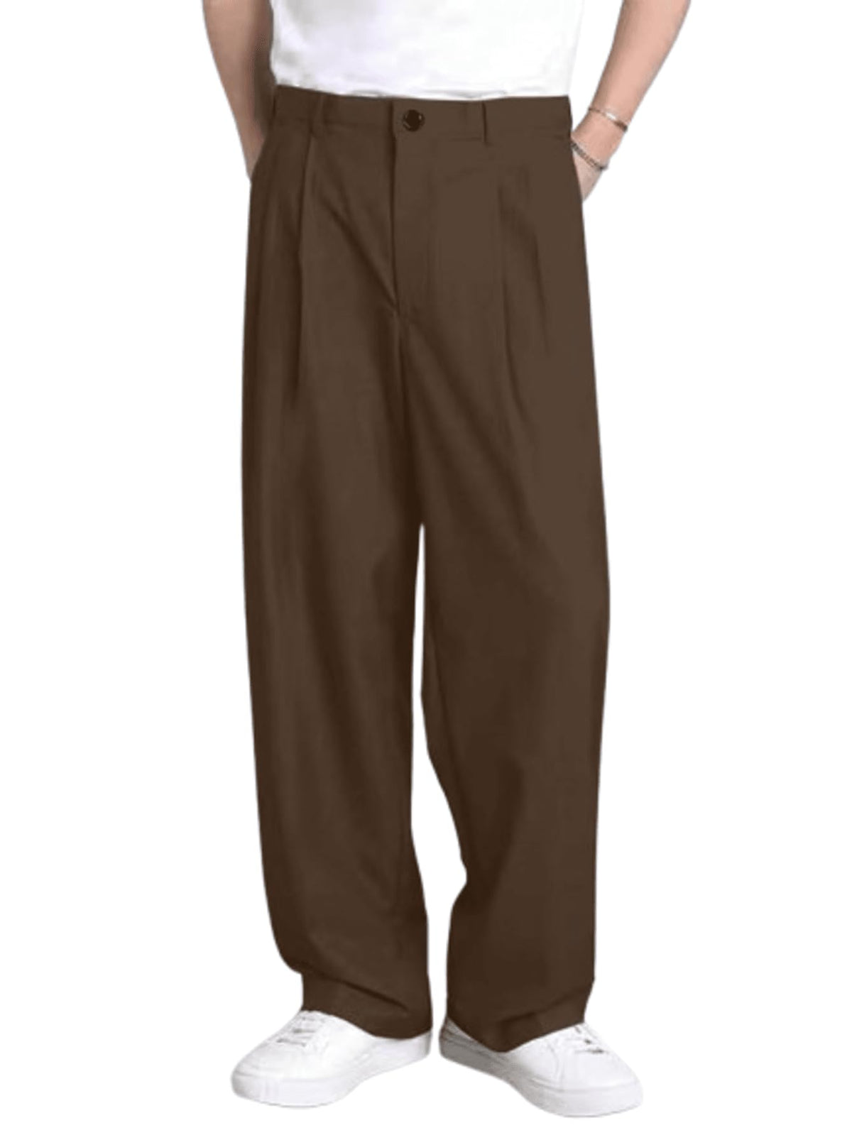 Aahwan Mens Mid Rise Solid Pleated Baggy Korean Trousers (286Brown32) |Fit Type: Slim Fit 32