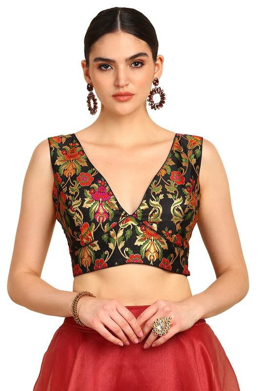 Soch Women Floral Plunge Neck Silk Blend Padded Blouse