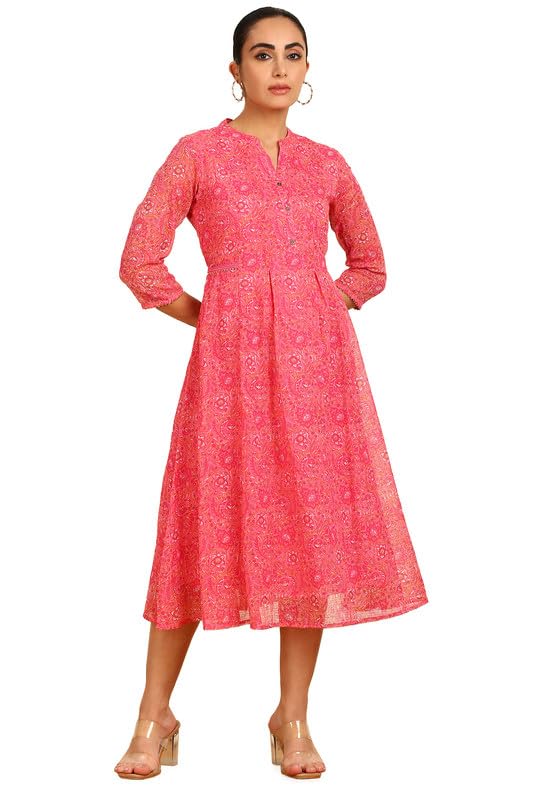 Soch Women Floral Print Kota Doria A-Line Ethnic Dress