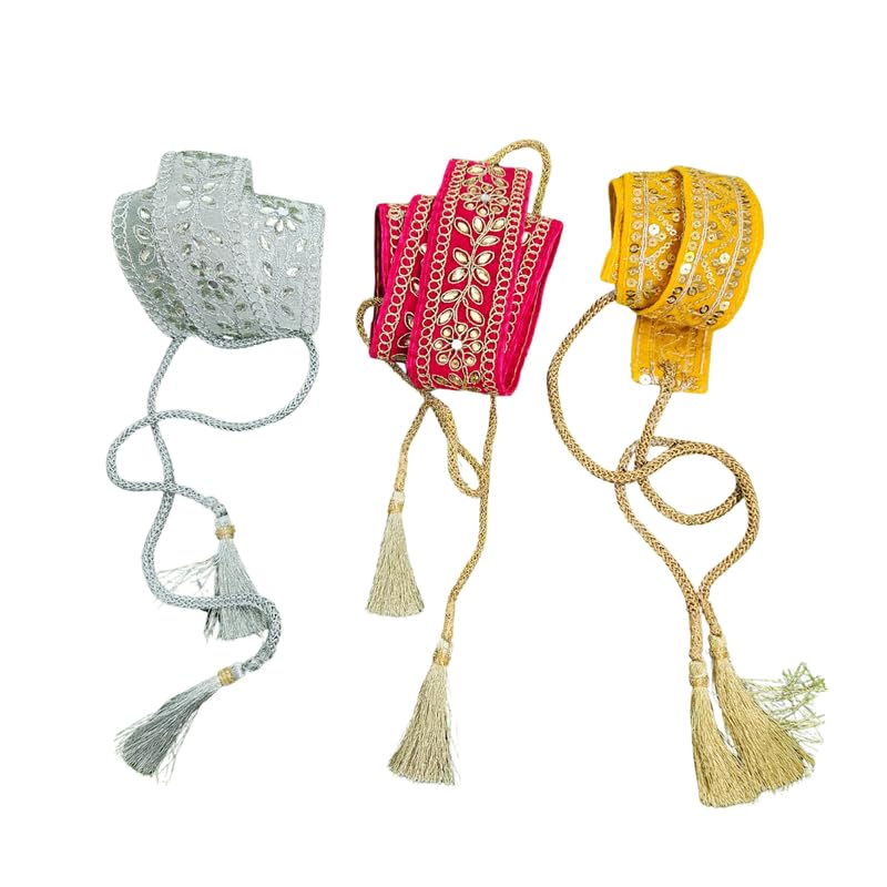 The Cool Grandmom Traditional Set Of 3 Decorative Festive Ethnic Waist Belts For Women | Kamarbandh, Kandok, Vadannam | Adjustab 60