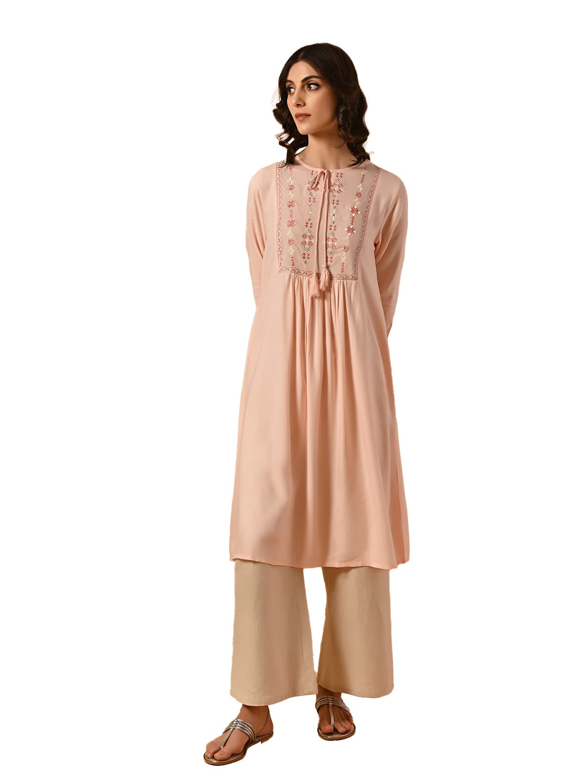 Rangita Peach Rayon Calf Length Embroidered Flared Kurti For Women | Kurta For Women_2Xl