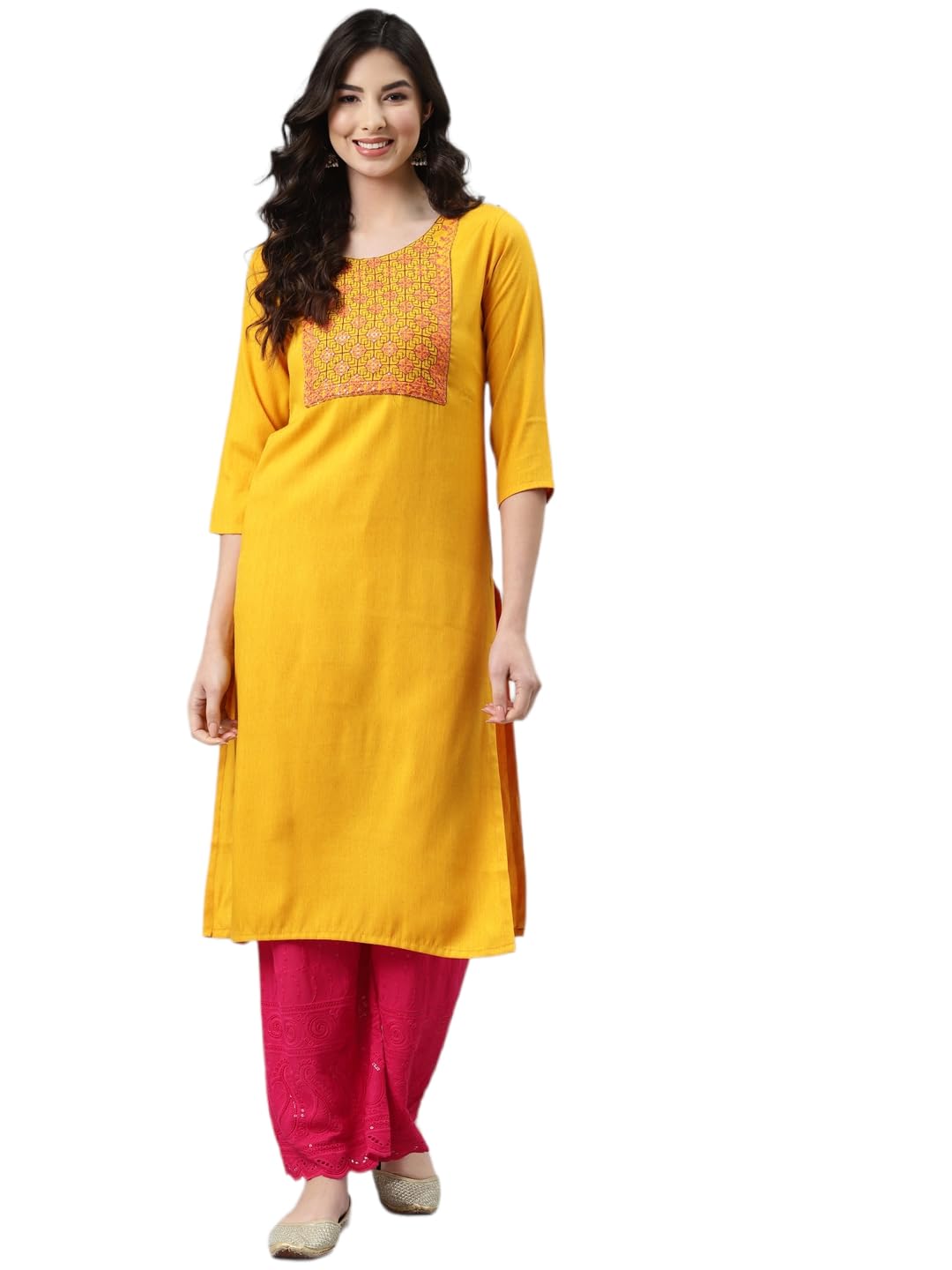 Aarika WomenS Cotton Regular Shirt (Nv-Kurti-Mg-9001_Yellow