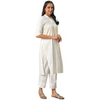 Aurelia Embroidered White Cotton WomenS Kurta And Trousers Set