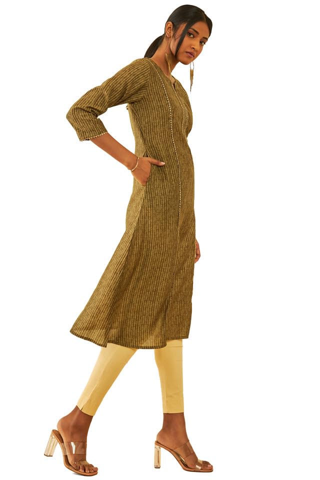 Soch Womens Teal Muslin Abstract Printed Panelled Kurta With Gotta Patti