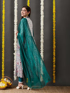 ANNI DESIGNER Womens Cotton Blend Anarkali Printed Kurta with Pant & Dupatta (TOKI White_M_White_Medium)