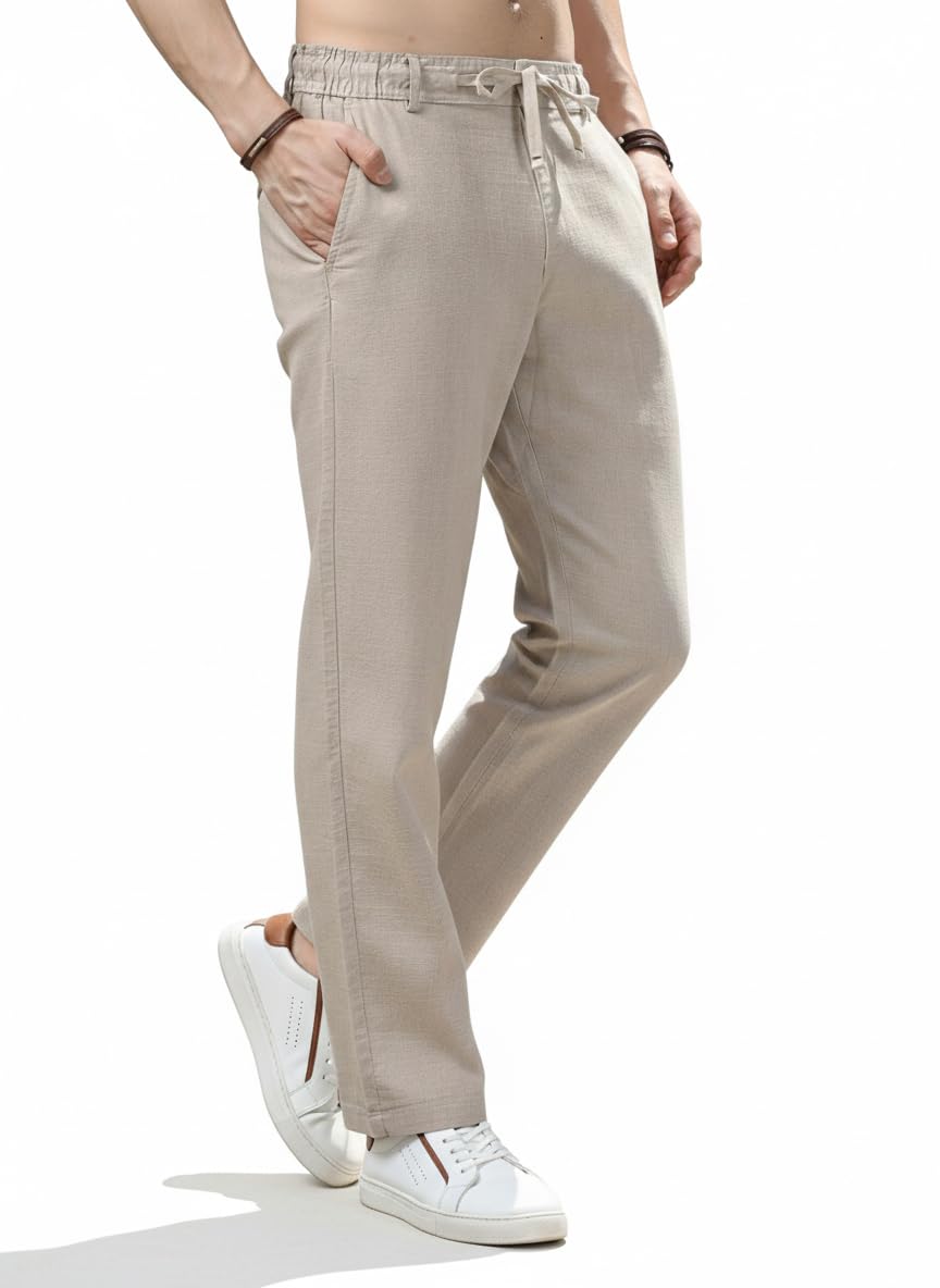 MenS Cream Regular Fit Straight Pants | Comfortable Stylish Trousers For Men | Soft Fabric Chinos For Everyday Wear, Travel & Of 34