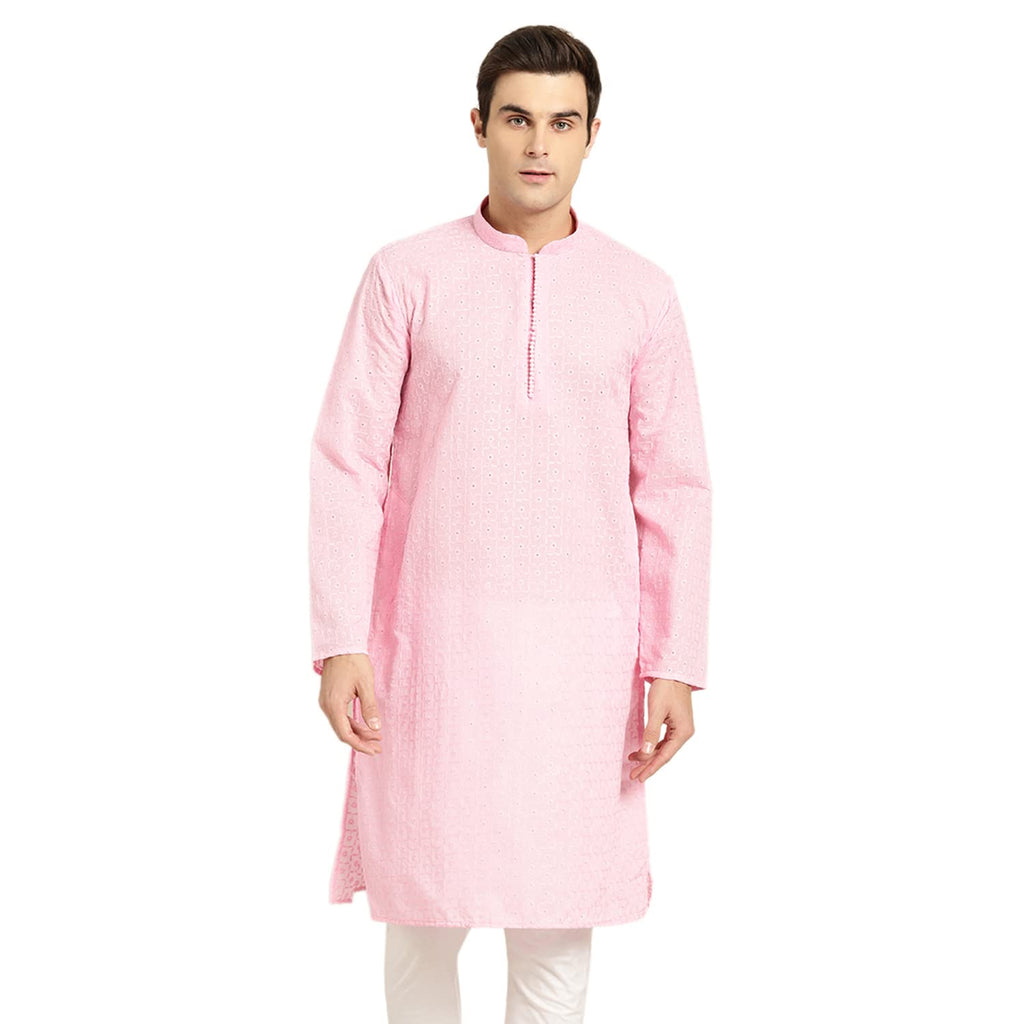 Sojanya (Since 1958, MenS Pure Cotton Pink Embroidered Only Kurta, Size: 40