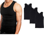 Goyoma 3 Packs Mens 100% Cotton Tank Top White/Black Wife Beater A-Shirt Undershirt (XL, Black)