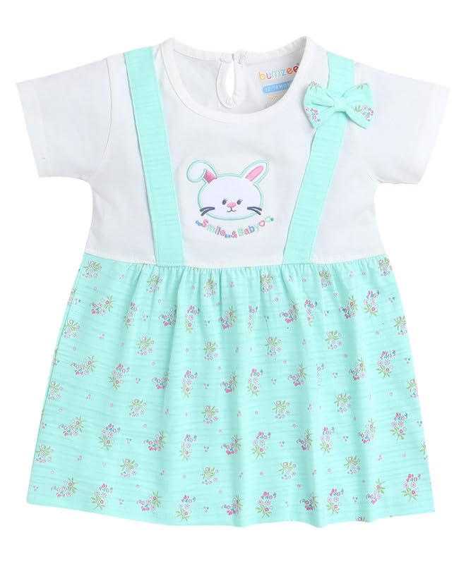BUMZEE Mint Green Girls Cap Sleeves Cotton Frock Age - 3-6 Months (Peb9006B-mgn)