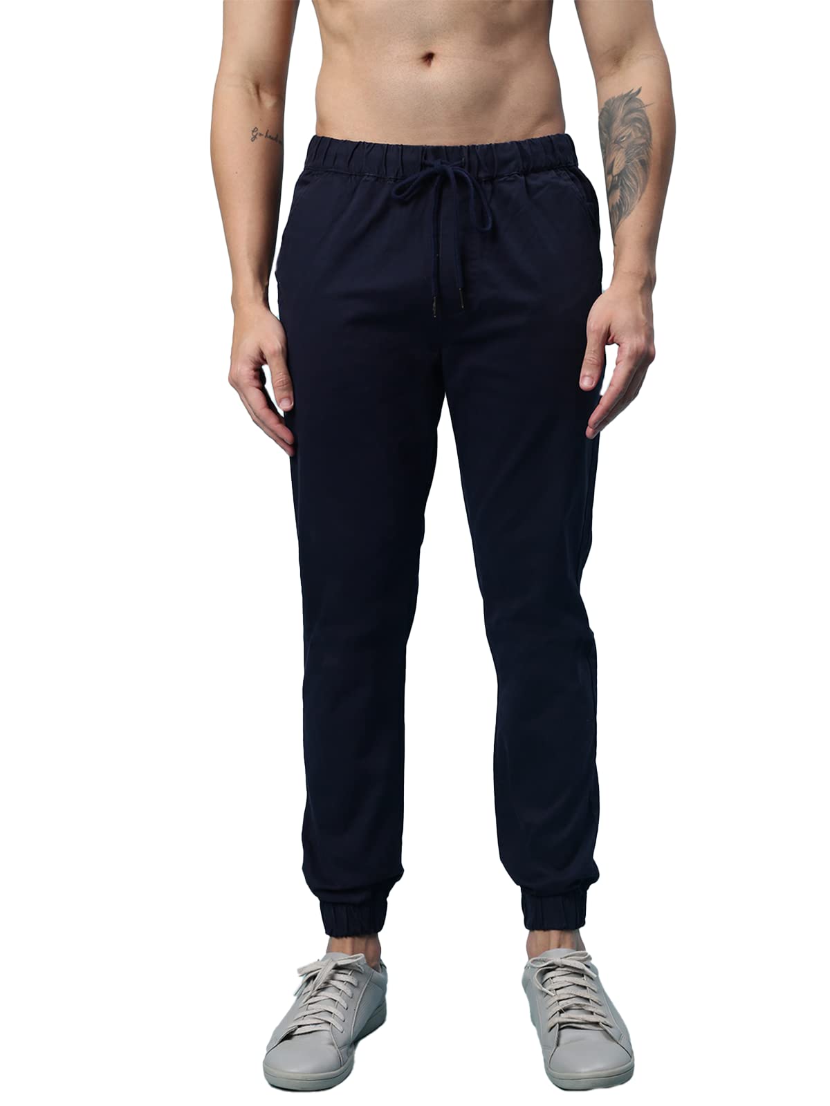 Veirdo Men's Cotton Spandex Stretchable Mid Rise Ankle Length Joggers
