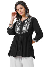 Soch Womens Black Rayon Crepe Embroidered Tunic With Thread Work