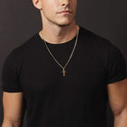 Joxevyia Cross Necklace for Men 14K Gold Filled Stainless Steel Small Cross Pendant with Cuban Chain Necklace Simple Faith Jewel