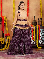 Aarika Girls Ethnic Wear Beige-Purple Colour Foil Print Nylon Lehenga Choli Set With Belt (5-16 Years)