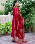 ANNI DESIGNER Womens Cotton Blend Solid Anarkali Kurta with Pant & Dupatta (Magic-RED_3XL_Red_XXX-Large)