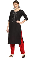 Gerua Women'S Cotton Floral Straight Kurta (G2507_Black_M)