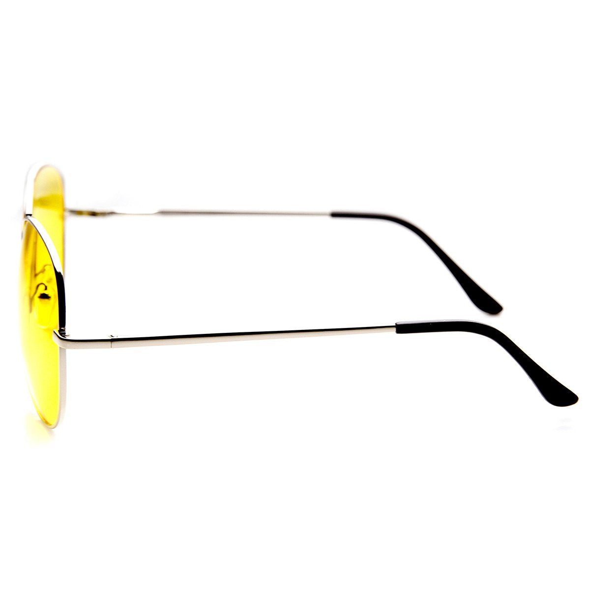 zeroUV Classic Metal Frame Yellow Tinted Night Driving Aviator Sunglasses (Silver-Black Yellow)