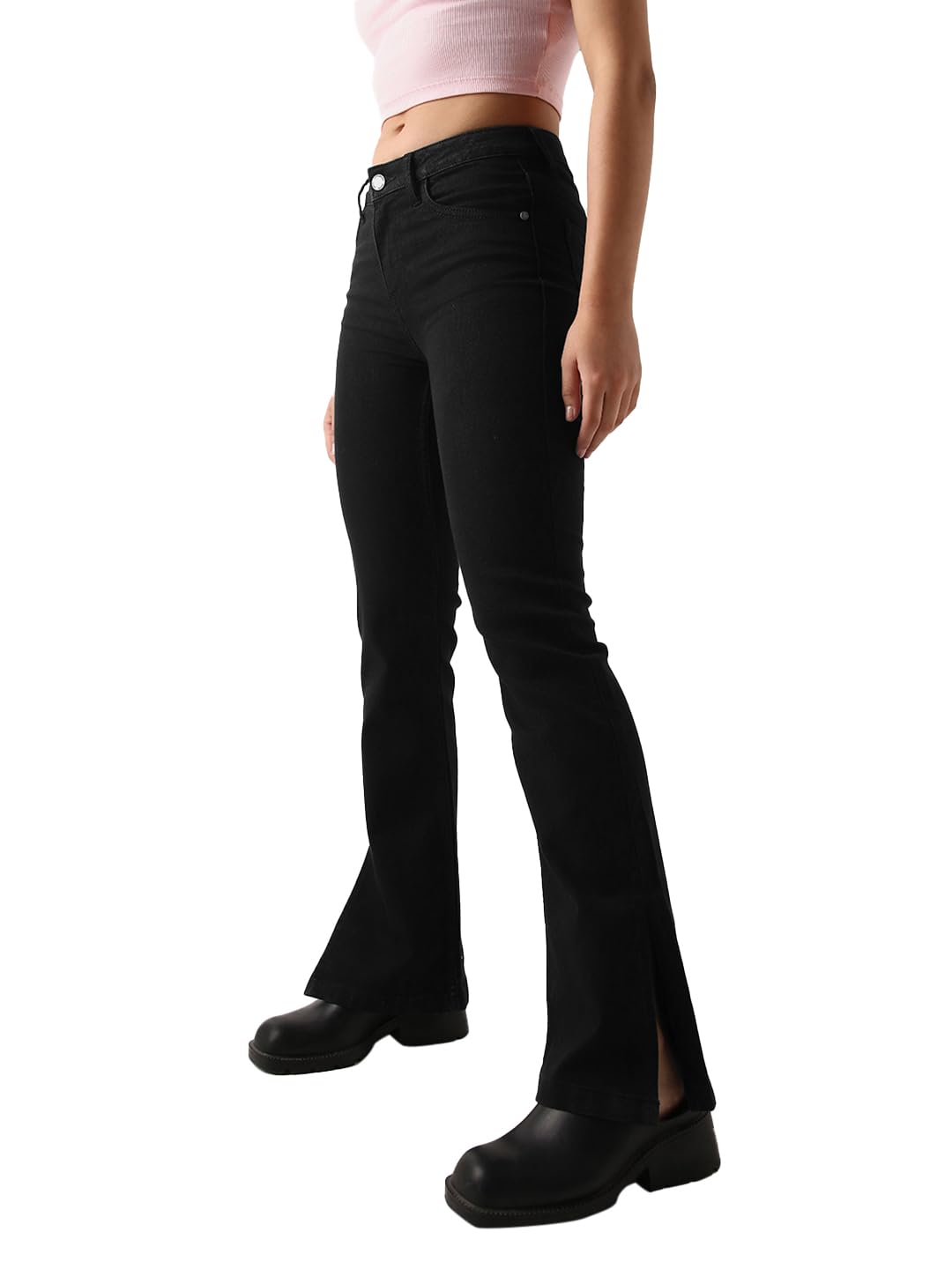 Bewakoof Womens Solid Bootcut Polycotton Jeans_646017_Black_32