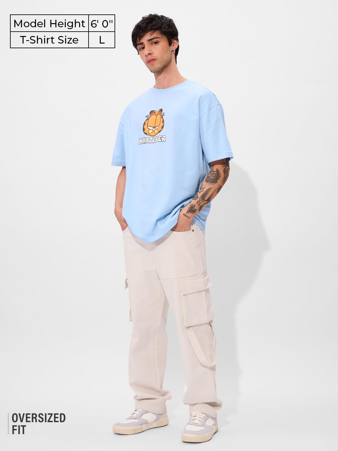 The Souled Store Official Garfield Originals: Dont Care Oversized T-Shirt for Men Boys Cotton Casual Half Sleeves Baggy Loose F