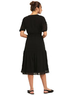 Rare London Women Synthetic A-Line Knee-Long Dress (Ep31080-L_Black_L)