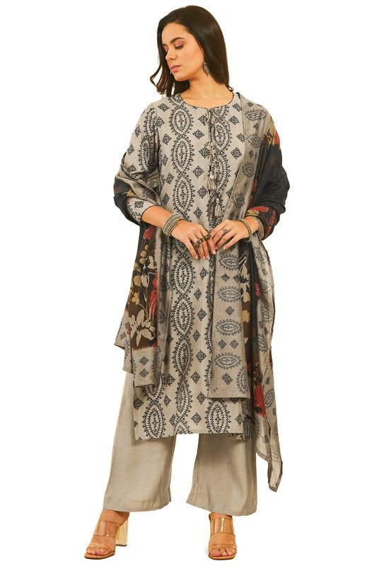 Soch Women Abstract Print Tie-Up Neck Muslin Blend Suit Set