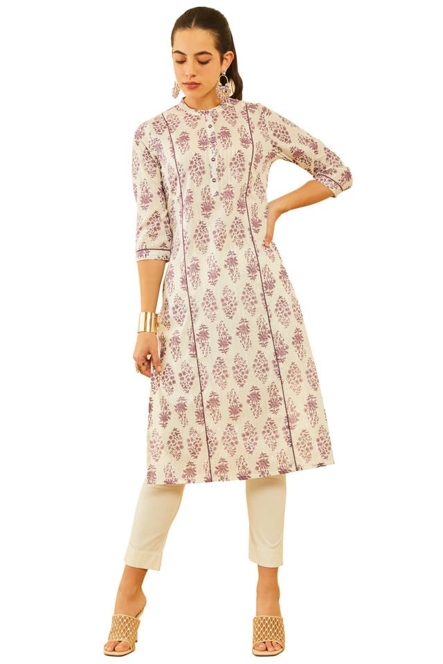 Soch Women Plurple & Cotton Floral Printed Princess Line Panelled Kurta