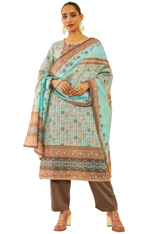 Soch Women Cotton Blend Print with Embroidered Suit Set
