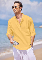 Finivo Fashion MenS Cotton Blend Solid Full Sleeve Short Kurta Shirt Yellow