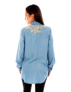 TENCEL BLOUSE W/EMB. & PIPING