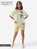 The Souled Store Disney: Winnie The Pooh Displacement Women and Girls Short Sleeve Round Neck Off White Graphic Print Oversized