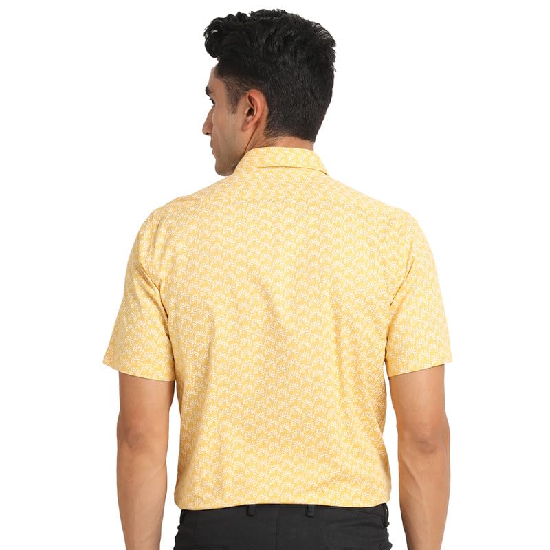 Turtle Men 100% Cotton Yellow Prints Slim Fit Casual Shirt