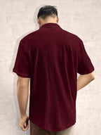 Tee Projekt Mens Popcorn Shirt Texture Pattern Mens Casual Shirt Half Sleeves Goa Beach Summer Shirt Maroon