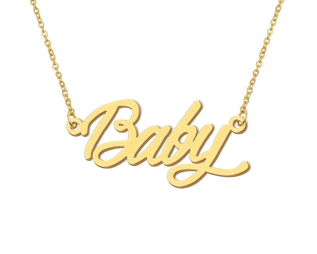 Aoloshow 18k Gold Plated Baby Name Necklace Message Word Stainless Steel Jewelry for Best Friend Christmas