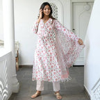 ANNI DESIGNER Womens Cotton Blend Straight Printed Kurta with Pant & Dupatta (Mogri White_XXL_White_XX-Large)
