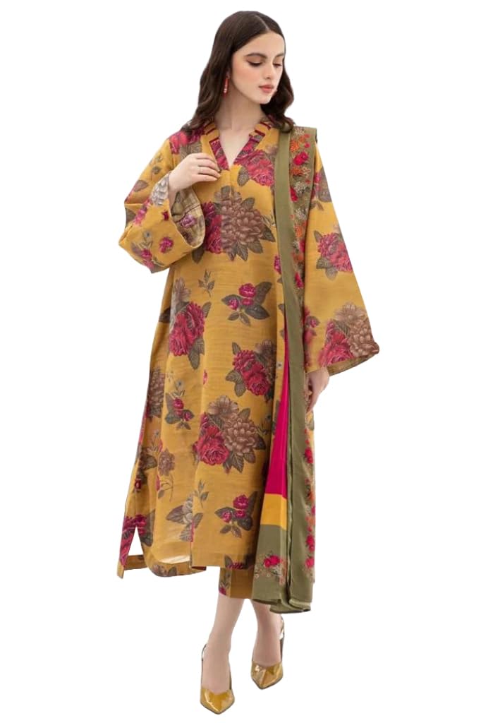 ANNI DESIGNER Womens Rayon Viscose Printed Straight Kurta with Pant & Dupatta (Alim Yellow_S_Yellow_Small)