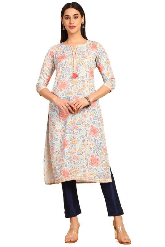 Soch Women Floral Printed Cotton Blend Kurta with Tassels