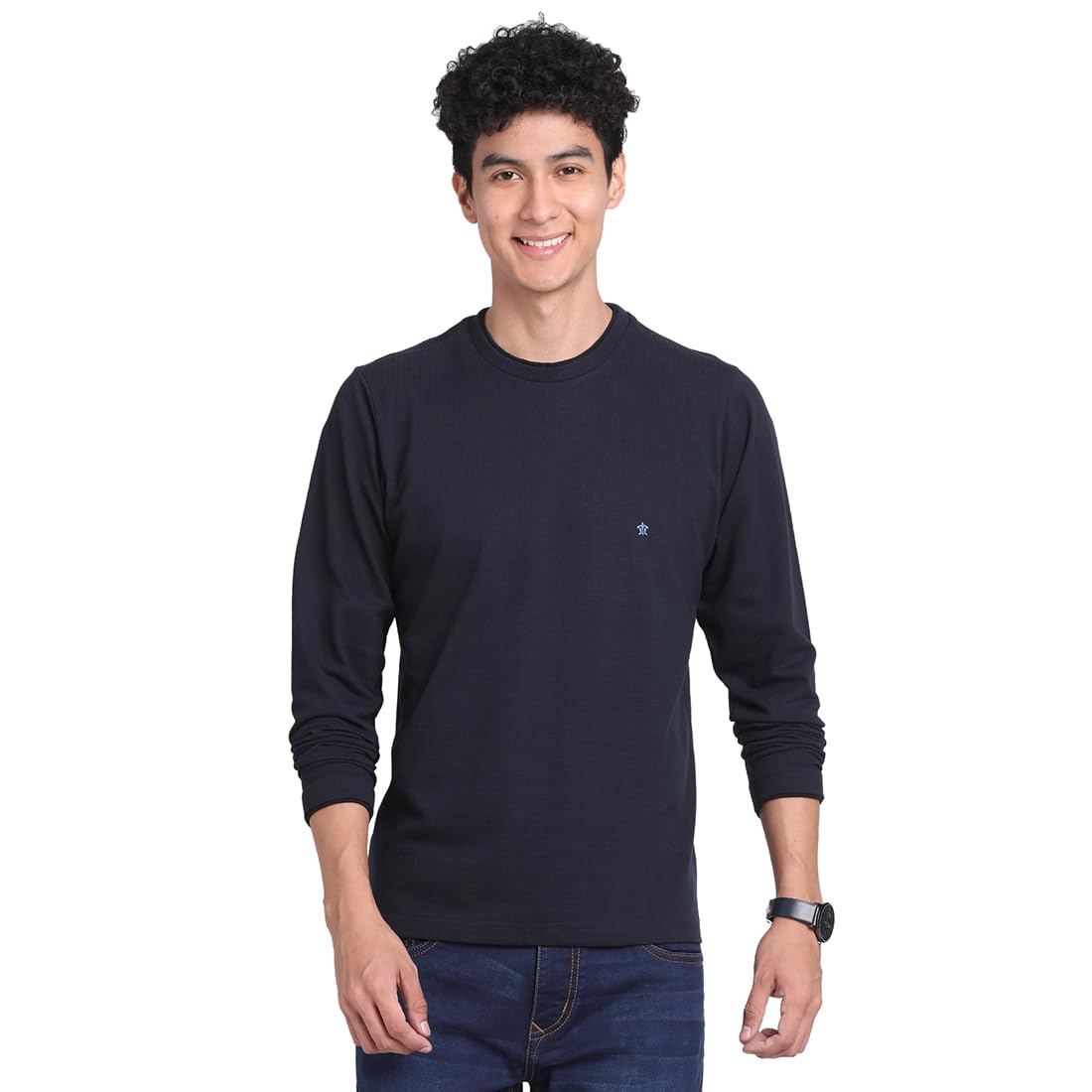 Turtle Men Poly Cotton Slim Fit Navy Crew Neck T-Shirt