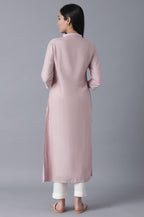 W For Woman Light Pink Floral Printed Regular Kurta With Beads
