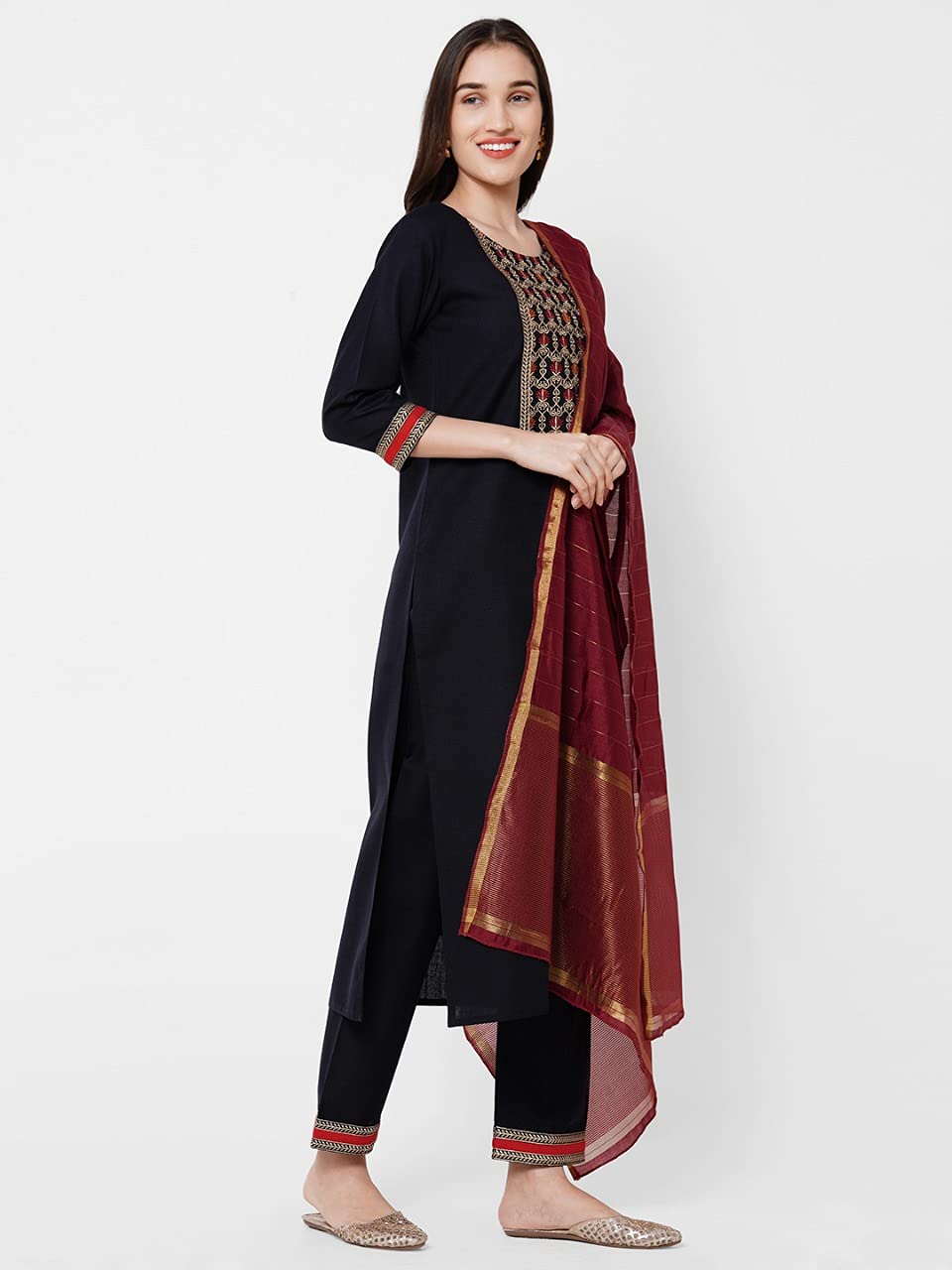 ANNI DESIGNER Womens Cotton Blend Kurta,Palazzos and Dupatta (Morning-Blue XX-Large)