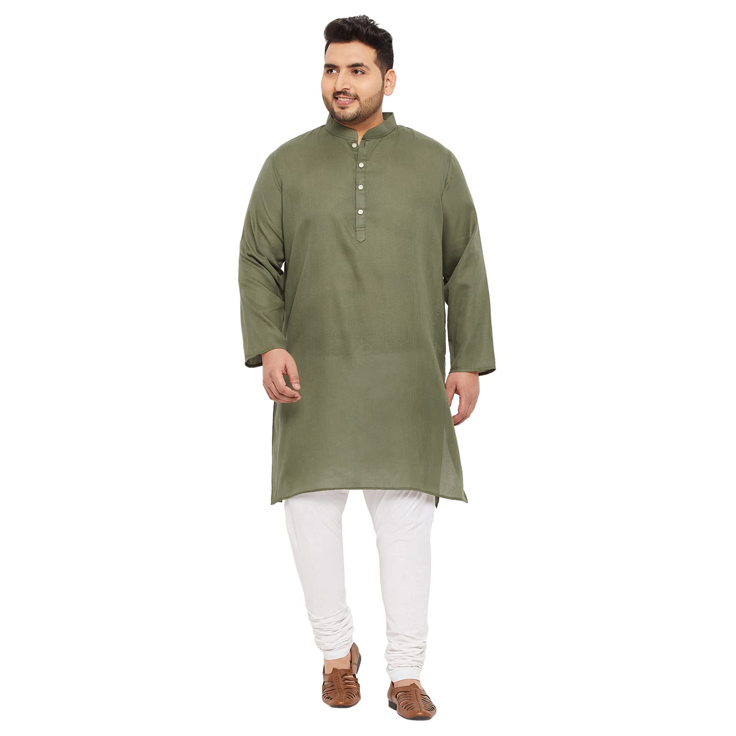 Bigbanana Plus Size Men'S Regular Fit Kurta (Ullas-Olive,Olive,7Xl)