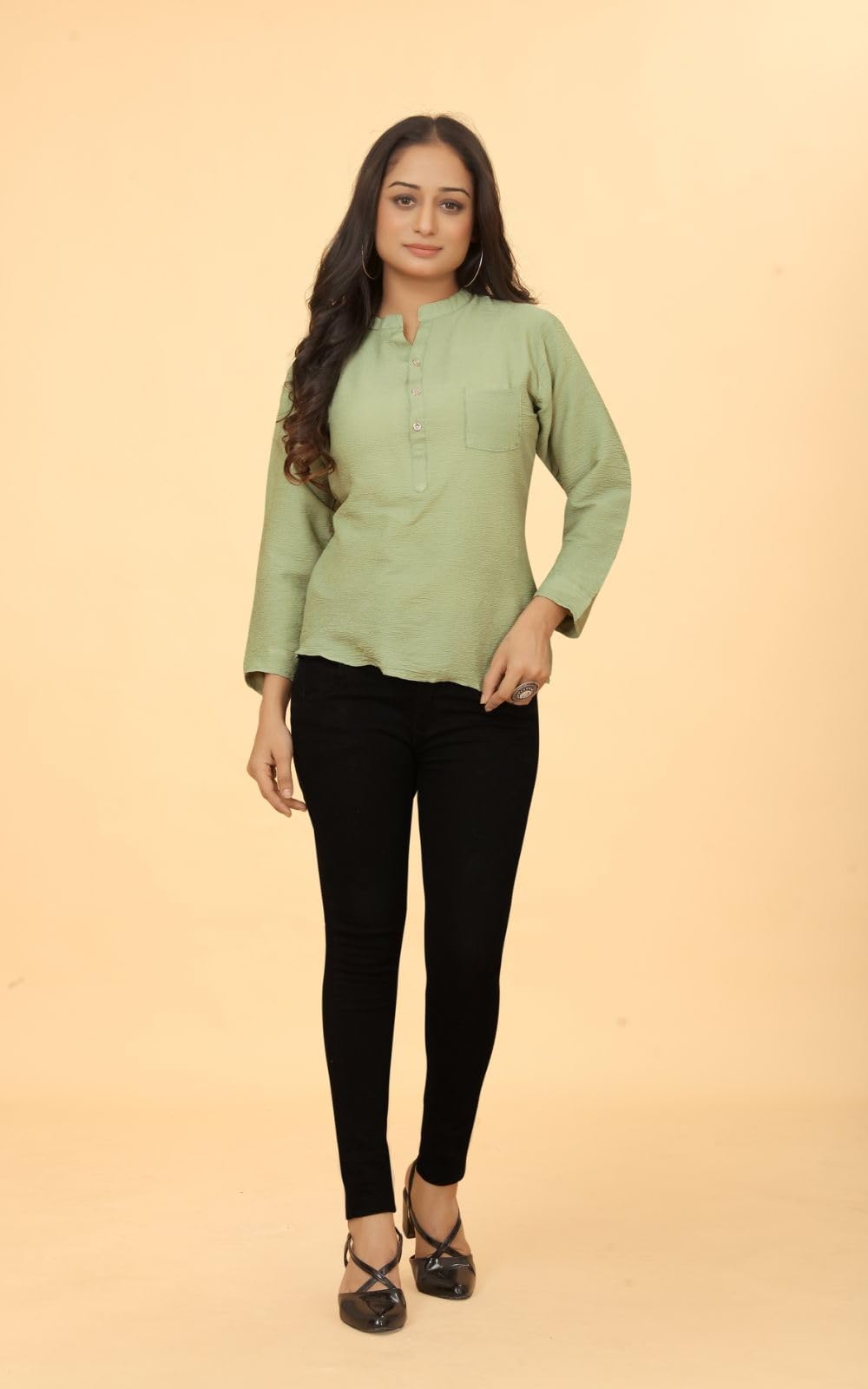 Kesudi Women Solid Tunic Top - Jeans Top - Fully Stitched Full Sleeve - Solid Color - Regular Fit - Office Wear Festival - Tunic