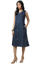 Soch Womens Indigo Cotton Slub Geometric Print Dress