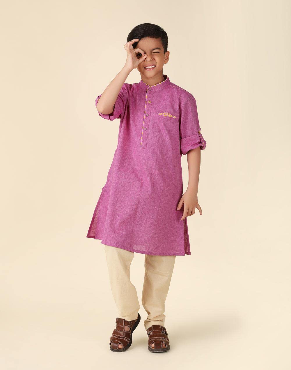 Fabindia Boys Cotton Solid Regular Fit Kurta (1030880PURPLE_Purple