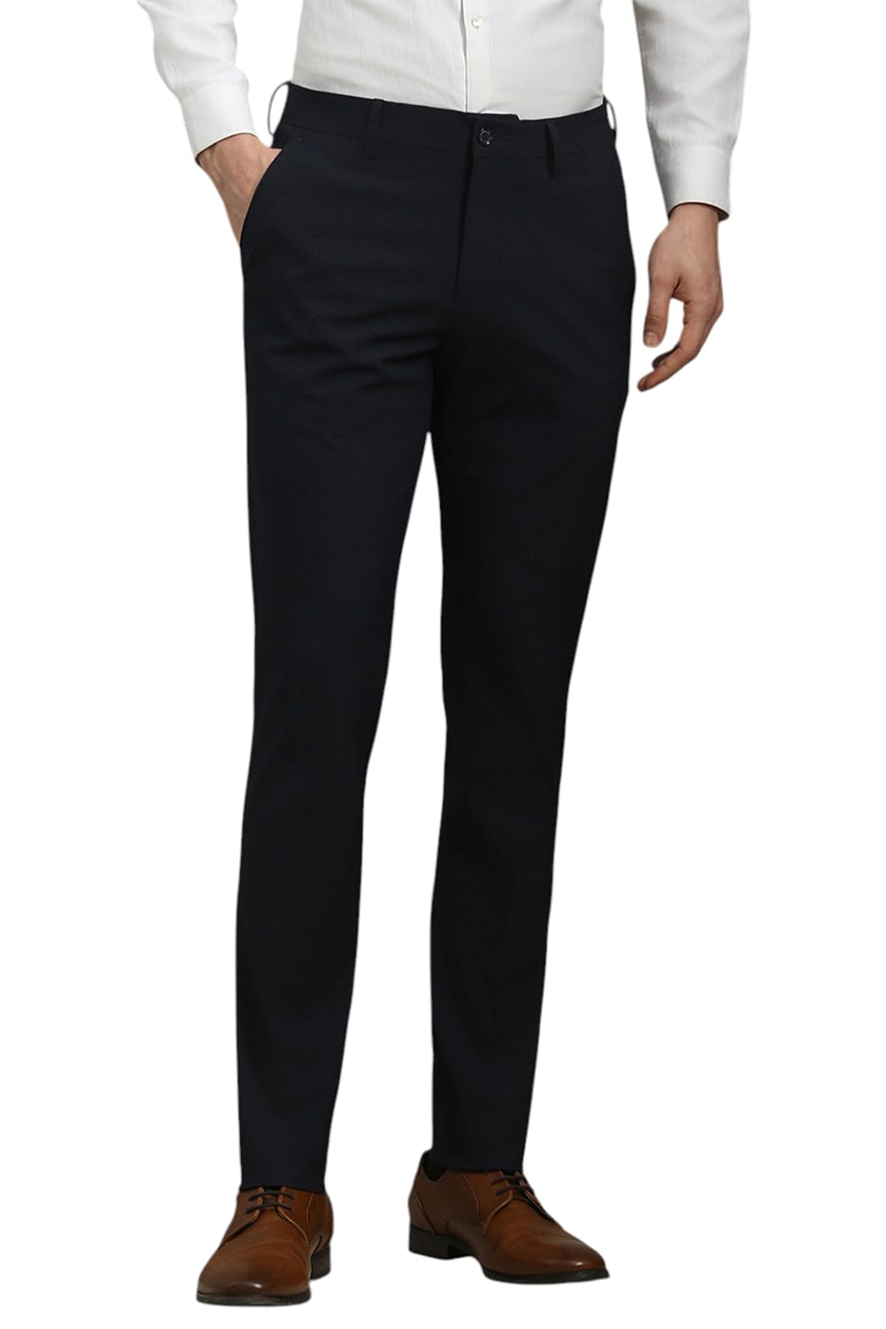 Louis Philippe Men Black Super Slim Fit Textured Flat Front Formal Trousers