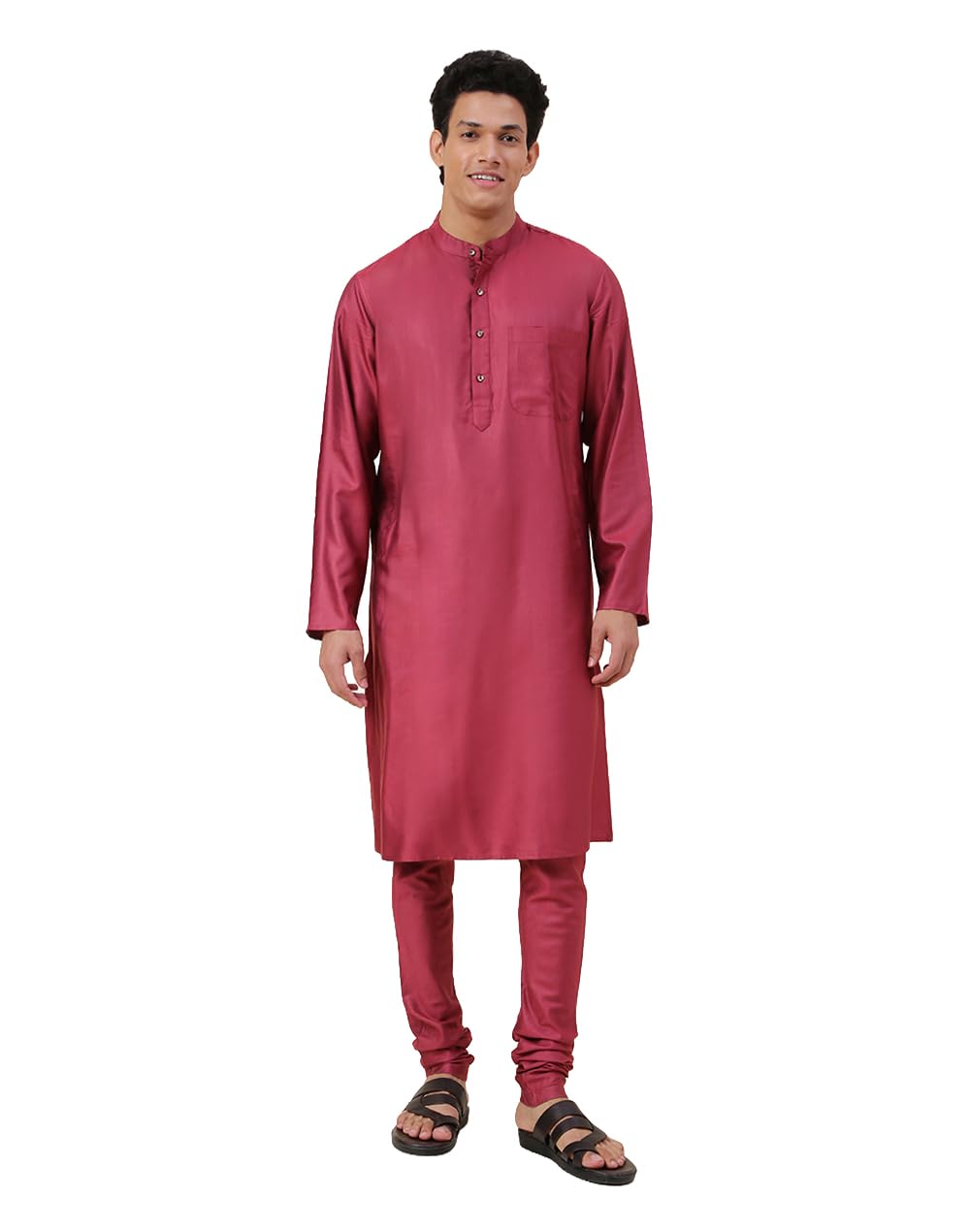 Fabindia Men Viscose Silk Slim Fit 2pc Set Red_L
