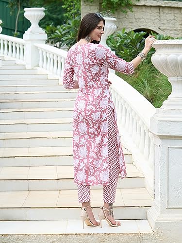 ANNI DESIGNER Womens Cotton Blend Straight Printed Kurta with Pant Set (Mansrover-Multi_M_Multi_Medium) Multicolour