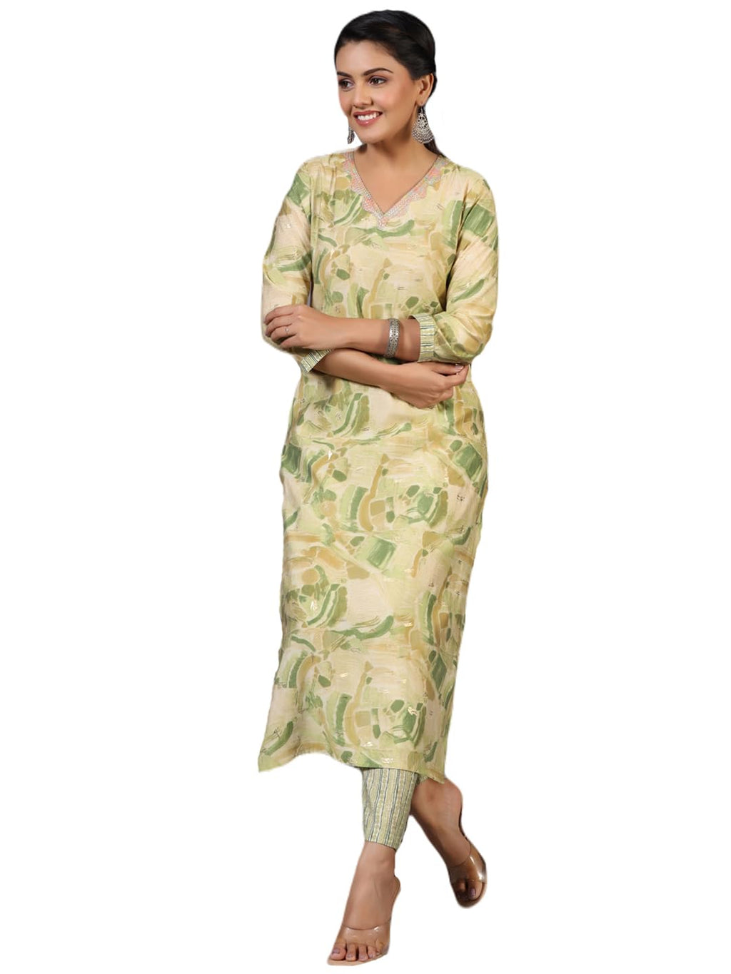 ANNI DESIGNER Womens Rayon Blend Straight Printed Kurta with Pant (Nissu Green_M_Green_Medium)