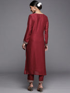Libas WomenS Silk Embellished Straight Kurta (23518O_Maroon