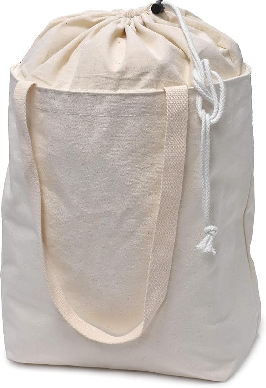 Metsi Reusable Grocery Canvas Bag  19X15, 100% Recycled Cotton Tote With Extendable Drawstring Top, HeavyDuty EcoFriendly S 48-38