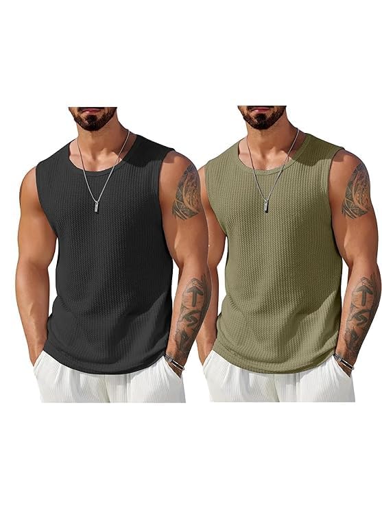 The Modern Soul Trillion Sleeveless Tshirt For Men | Tank Top For MenS | Vest For Man Pack Of 2(WfVestBlack:OliveXl)